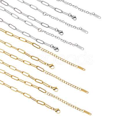 10Pcs 2 Colors 316L Surgical Stainless Steel Paperclip Chain Necklaces NJEW-DC00010-1