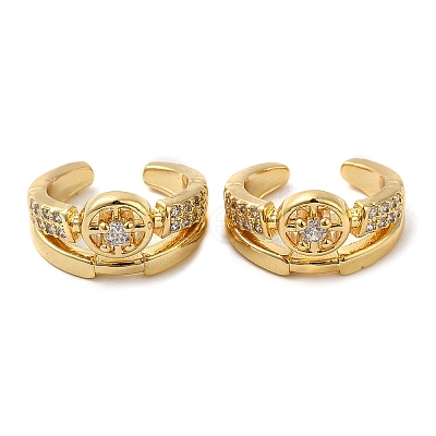 Rack Plating Brass Micro Pave Cubic Zirconia Flat Round Cuff Earrings EJEW-E290-09G-1