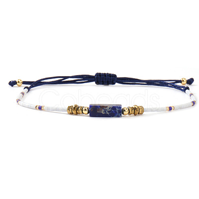 Bohemian Natural Lapis Lazuli & Glass Seed Bead Braided Bead Bracelets for Unisex OP0530-1-1