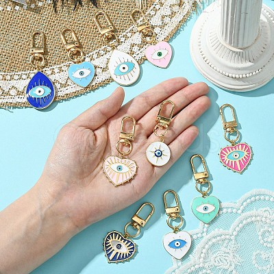 Teardrop with Evil Eye Alloy Enamel Pendant Decorations HJEW-YW00017-01-1