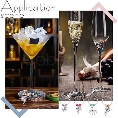 BENECREAT 24Pcs 8 Styles Horseshoe & Brush & Horse & Hat Alloy Wine Glass Charms with Acrylic Pearl AJEW-BC0003-14-1