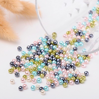 Pastel Mix Pearlized Glass Pearl Beads HY-X006-4mm-12-1