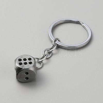Zinc Alloy Dice Keychains AJEW-WH0504-77AS-1