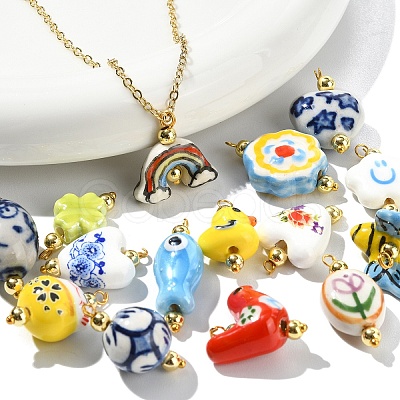 15Pcs Handmade Porcelain Pendants PALLOY-YW00126-1