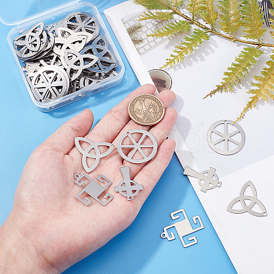 80Pcs 4 Style 201 Stainless Steel Pendants STAS-DC0006-40-1