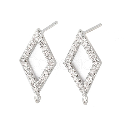 Brass Micro Pave Clear Cubic Zirconia Rhombus Stud Earring Findings KK-Z133-02P-03-1