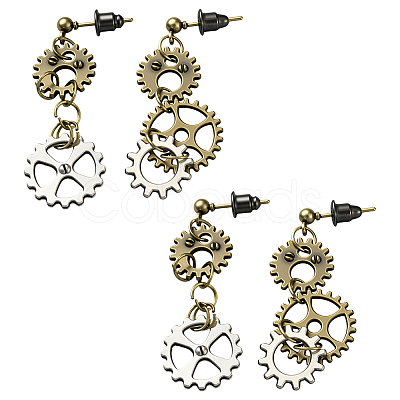 2 Pairs Alloy Toothed Wheel Dangle Stud Earrings EJEW-HY0001-19B-1