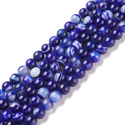 Natural Striped Agate/Banded Agate Beads Strands G-G582-10mm-64-1