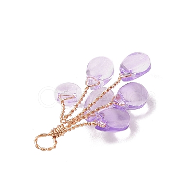 Light Gold Copper Wire Wrapped Transparent Glass Pendants PALLOY-JF04865-1