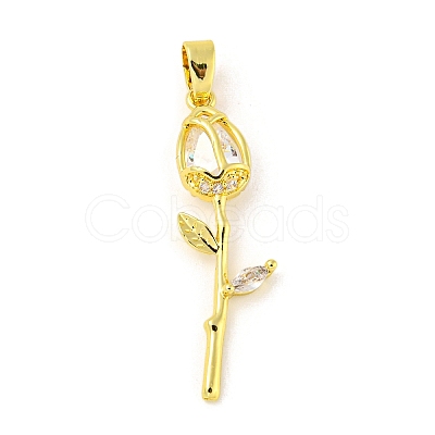 Rose Flower for Valentine's Day Golden Rack Plating Brass Micro Pave Cubic Zirconia Pendants KK-R153-01B-G-1