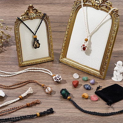 12Pcs 3 Colors Waxed Polyester Cord Macrame Pouch Pendant Slider Necklace Making NJEW-GO0001-24-1