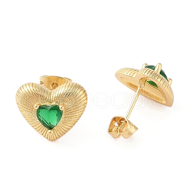 Rack Plating Brass with Cubic Zirconia Stud Earrings for Women EJEW-G394-05G-1