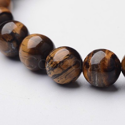 Natural Tiger Eye Round Beaded Stretch Bracelets BJEW-F203-04-1