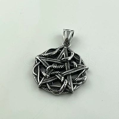 304 Stainless Steel Punk Skull Pentagram Pendant Necklaces for Men's Jewelry WZ8704-1