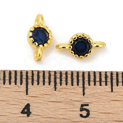 Brass Cubic Zirconia Flat Round Connector Charms KK-H204-02G-03-1
