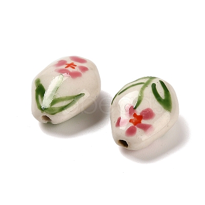 Flower Theme Printed Handmade Porcelain Beads LAMP-D303-06A-01-1