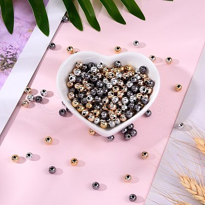 400Pcs UV Plating ABS Plastic Round Beads and 8Pcs Brass Micro Pave Cubic Zirconia European Beads CCB-SZ0001-11-1