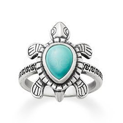 Retro Alloy and Synthetic Turquoise Finger Rings FS-WG1C352-02-1