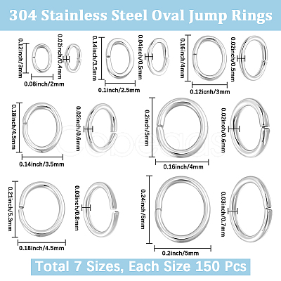 1050Pcs 7 Styles 304 Stainless Steel Jump Rings STAS-BBC0010-05-1