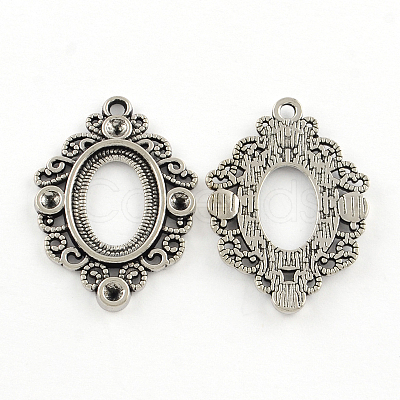 Tibetan Style Alloy Pendant Rhinestone and Cabochon Open Back Settings TIBEP-R304-021AS-LF-1