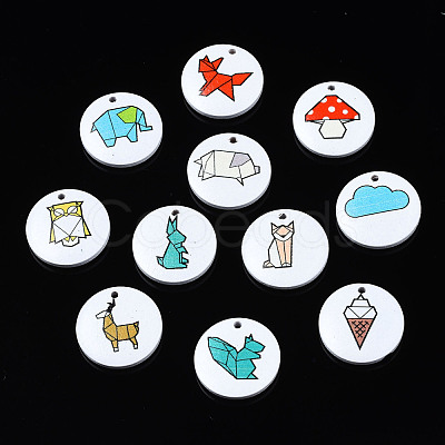 Printed Natural Wood Pendants WOOD-T021-55-1