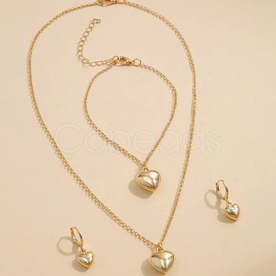 Heart Alloy Pendant Necklaces & Hoop Earrings & Charm Bracelets Sets FS-WGCAE07-01-1