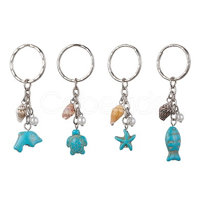 Synthetic Turquoise & Shell Pendant Keychain KEYC-JKC00653-1