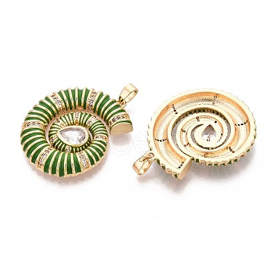 Brass Micro Pave Clear Cubic Zirconia Enamel Pendants KK-T071-28G-03-1