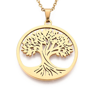 304 Stainless Steel Pendant Necklaces NJEW-T018-58G-1
