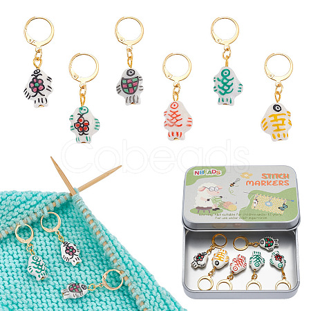6Pcs Fish Porcelain Pendant Locking Stitch Markers HJEW-NB00274-1