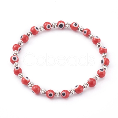 Handmade Round Evil Eye Lampwork Beaded Stretch Bracelets BJEW-JB05974-04-1