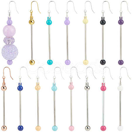 15Pairs 15 Colors Iron & 201 Stainless Steel Dangle Earring Findings EJEW-SC0010-92-1