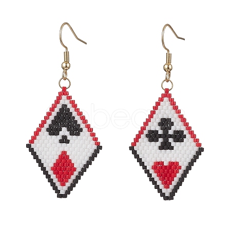 Handmade Glass Seed Beads Rhombus Dangle Earrings EJEW-MZ00631-1