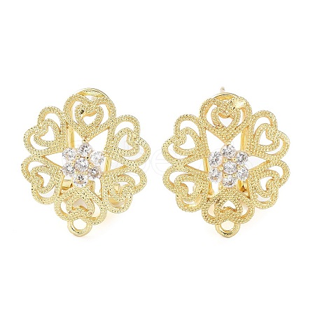 Flower Brass Micro Pave Cubic Zirconia Stud Earrings Finding KK-E083-19G-1