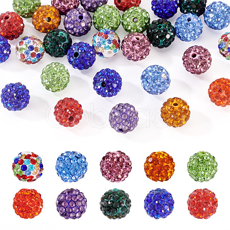 30Pcs Glass Rhinestone Clay Pave Round Beads RB-TA0001-27B-1