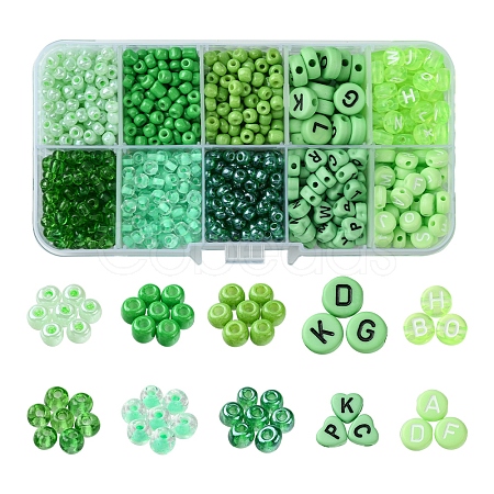 DIY Flat Round & Heart Acrylic & Glass Seed Beads Jewelry Making Findings Kits DIY-FS0006-43C-1