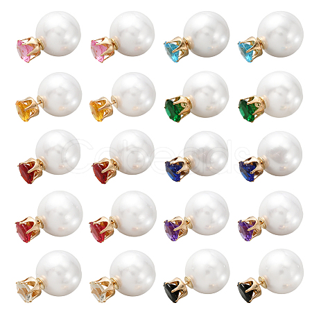10 Pairs 10 Colors Resin Diamond & Plastic Imitaion Pearl Front Back Stud Earrings EJEW-AN0002-65-1