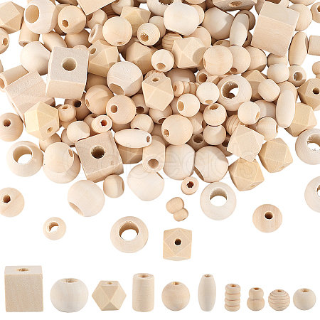 300Pcs 10 Styles Wood European Beads WOOD-SP0001-48-1