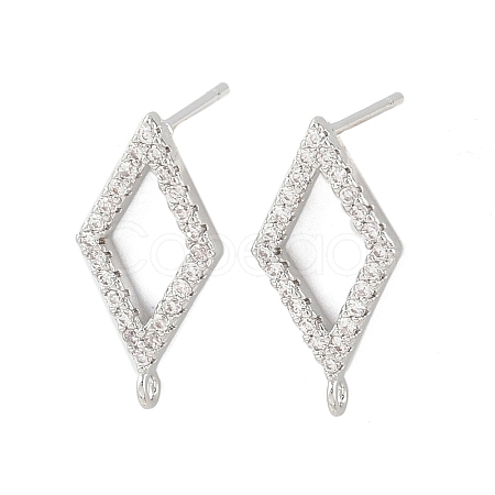 Brass Micro Pave Clear Cubic Zirconia Rhombus Stud Earring Findings KK-Z133-02P-03-1
