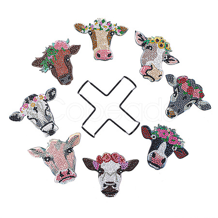 DIY 8Pcs Cow Coasters Diamond Art Painting Kit with Holder PW-WGDE775-01-1
