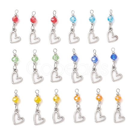 18Pcs 6 Colors Alloy & Glass Pendants PALLOY-JF05118-1