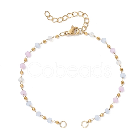 Handmade 304 Stainless Steel and Faceted Rondelle Glass Beaded Chain Bracelet Making AJEW-JB01476-02-1