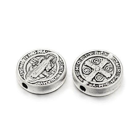 Tibetan Style Alloy Flat Round Beads X-TIBEB-E072-02AS-RS-1