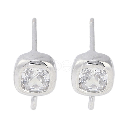 Brass Pave Clear Cubic Zirconia Stud Earring Findings KK-F875-01P-1