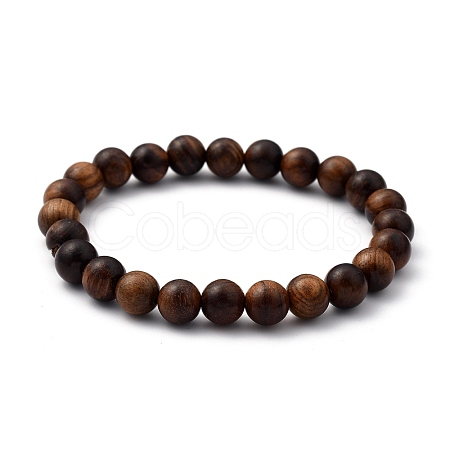 Unisex Natural Wood Beaded Stretch Bracelets BJEW-JB05463-03-1