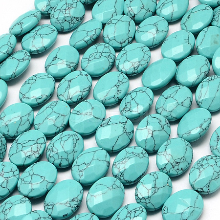 Faceted Oval Synthetic Turquoise Beads Strands G-R303-14-1