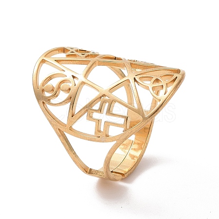 Star with Sailor's Knot & Corss & Yin Yang Adjustable Ring RJEW-P037-02G-1