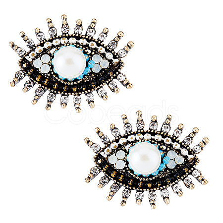 DICOSMETIC 2Pcs Plastic Pearl Eye Brooch with Glass Seed Beaded JEWB-DC0001-11-1