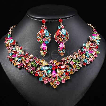 Flower Alloy Rhinestone Pendant Necklaces & Stud Dangle Earrings Sets WG73580-01-1