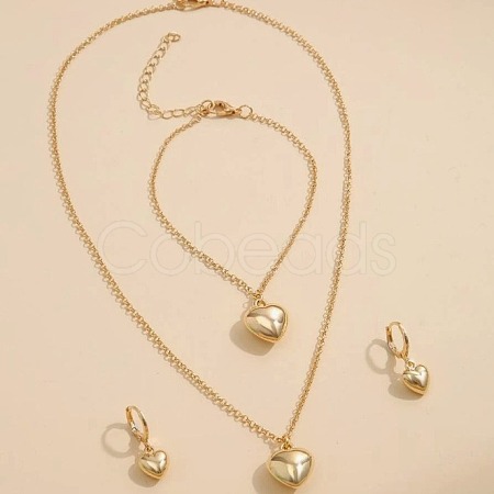 Heart Alloy Pendant Necklaces & Hoop Earrings & Charm Bracelets Sets FS-WGCAE07-01-1